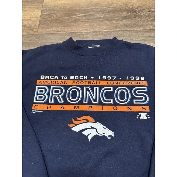 Vintage 90s Men's Size Large Tultex Denver Broncos AFC Champions Sweatshirt Blue - Picture 3 of 7